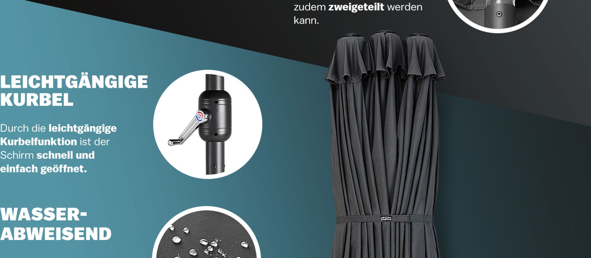 KINGSLEEVE® Sonnenschirm 460x270 cm UV Schutz 80+ Schutzhülle Kurbel Stabil Groß Garten Terrasse Balkon Doppelter Marktschirm Gartenschirm Anthrazit