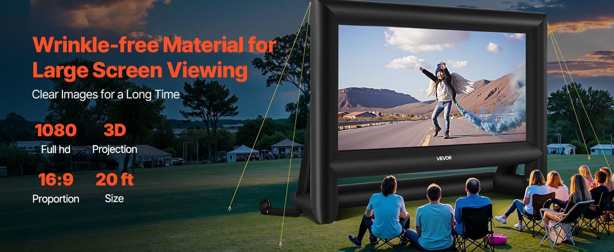 VEVOR aufblasbare Filmleinwand Projektion Beamer Leinwand aus 600D, Projektionsleinwand mit tragbarer Aufbewahrungstasche, 16:9, Filmprojektion für Heimkino Mottoparty Poolspaß (476 x 200 x 378 cm)