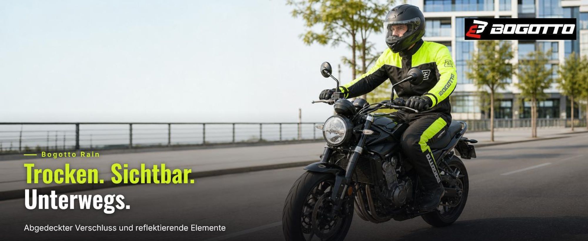 Bogotto Rain 1-Teiler Motorrad Regenkombi, schwarz/grau, L
