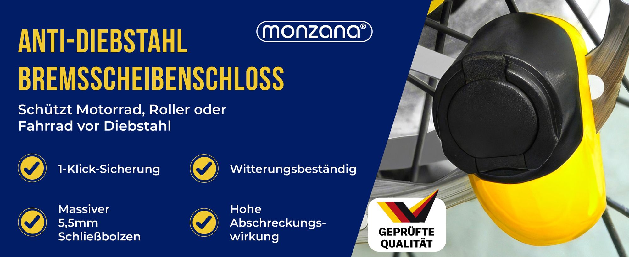MONZANA Bremsscheibenschloss Set mit Erinnerungskabel 3 Schlüssel