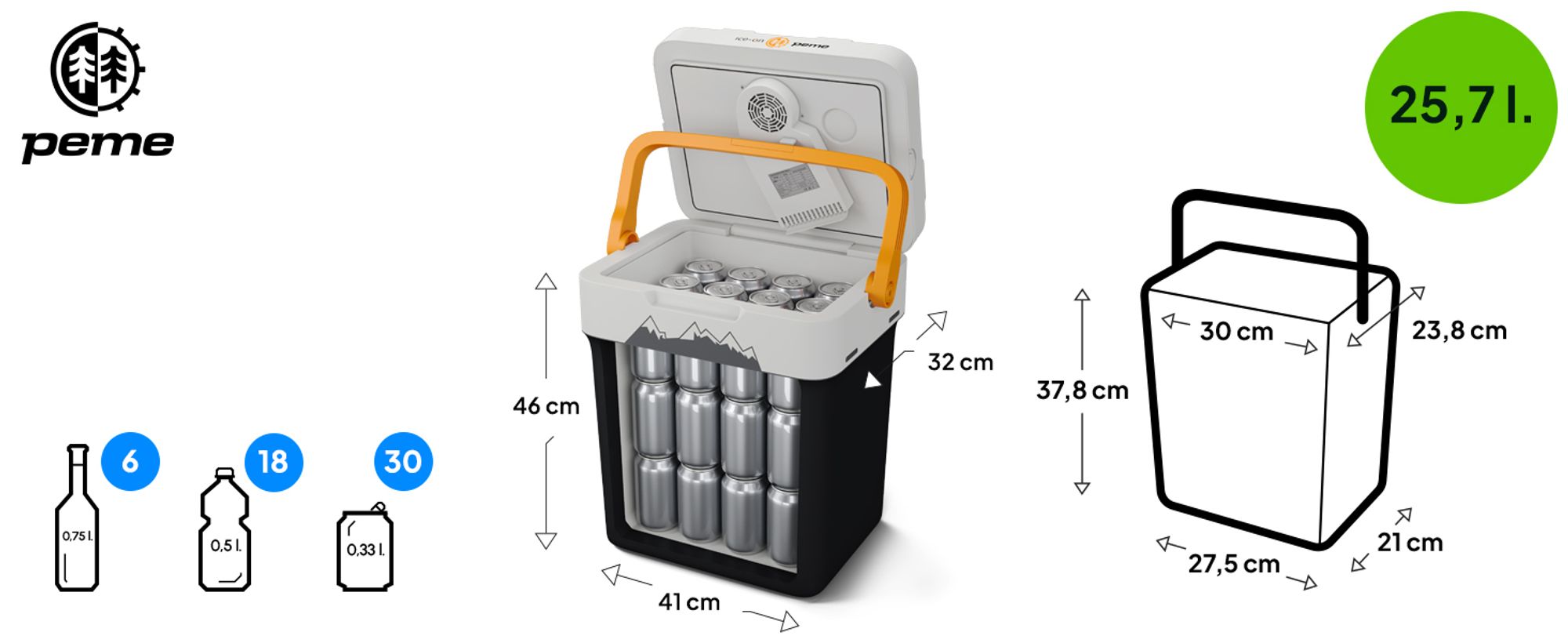 PEME Essential 26L Elektrische Kühlbox Auto - und Steckdose Thermoelektrisch Kühltasche PKW Camping Mini Kühlschrank Warmhaltebox Outdoor Extrem Leise
