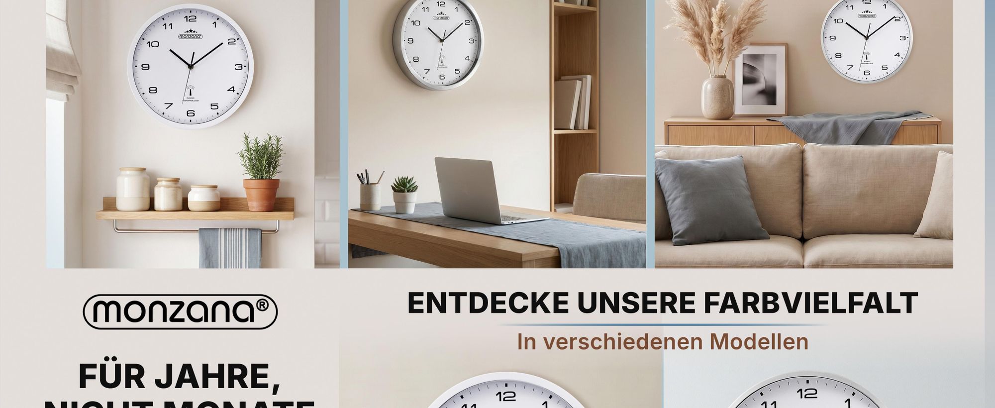 MONZANA® Wanduhr Groß Ø31cm Geräuscharm Automatische Zeitumstellung inkl. AA-Batterie Großes Ziffernblatt Weiß Quarzuhr Analog Wohnzimmer Büro Weiß