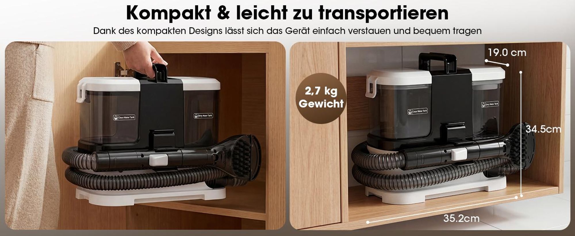 Lubluelu V2 Tepovač 16 kPa 600 W na čalúnenie, pohovky, autosedačky a koberce, s 1 l čistiaceho prostriedku, čierny