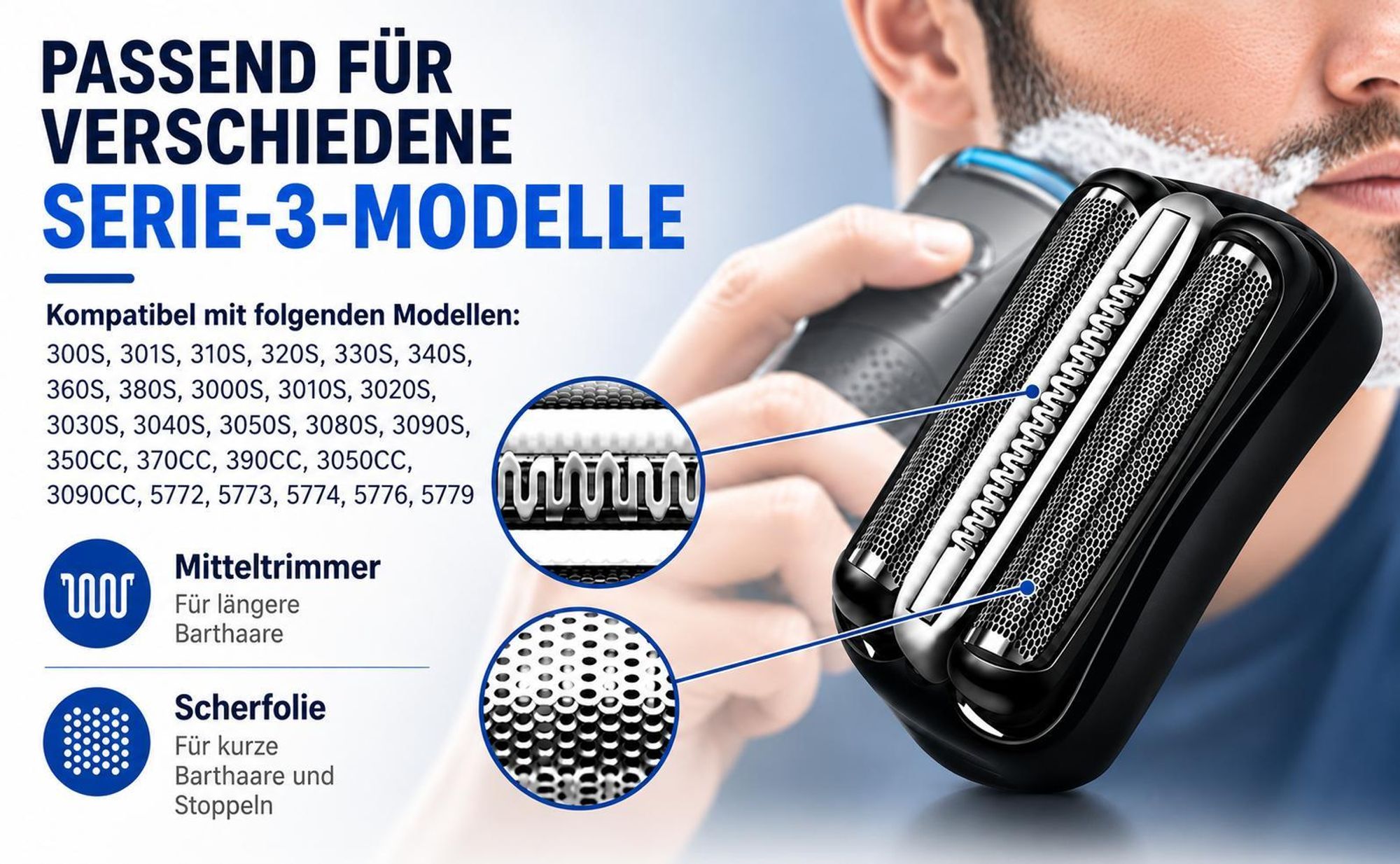 2 Stück, Ersatzteile zum Rasieren Lamon für Braun Series 3 Sauber und langlebig, hochwertiger Rasierer 32B