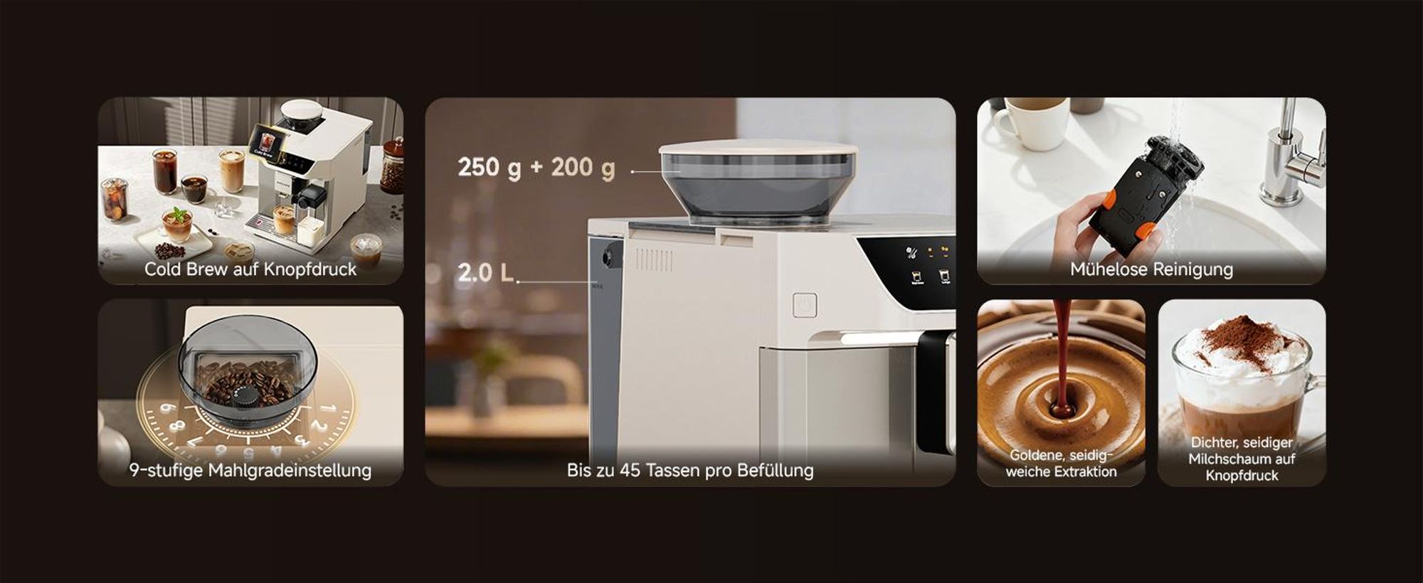 Dreame Ecceluxe™ Master FCM60 Espressomaschine,Intelligentes Mahlwerk,19 Bar,6 Getränke,92 °C Extraktion,abnehmbare Brüheinheit,Selbstreinigend,Creme