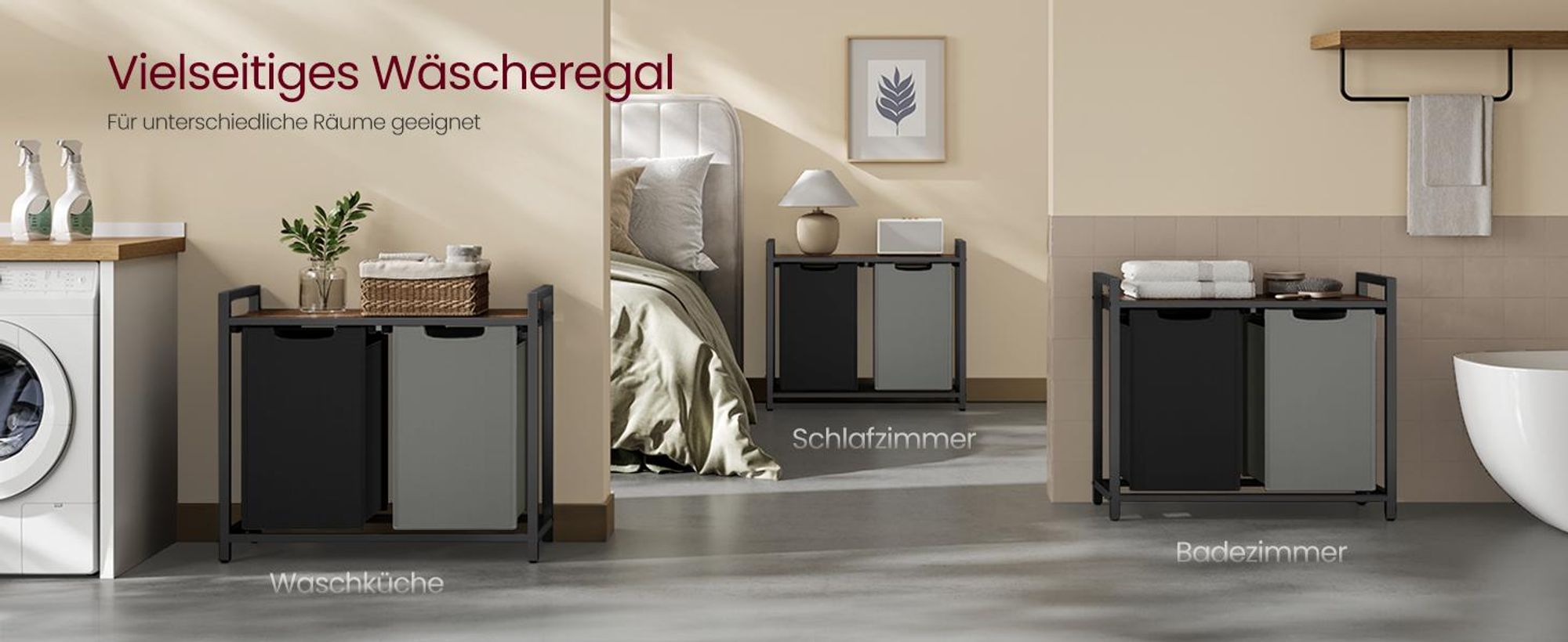 VASAGLE Wäschekorb 2 Fächer, Wäschesammler mit Ablage, Wäschebox, Wäschesack aus Oxford-Gewebe abnehmbar, Metallrahmen, 2 x 46 L, 73 x 33 x 72 cm