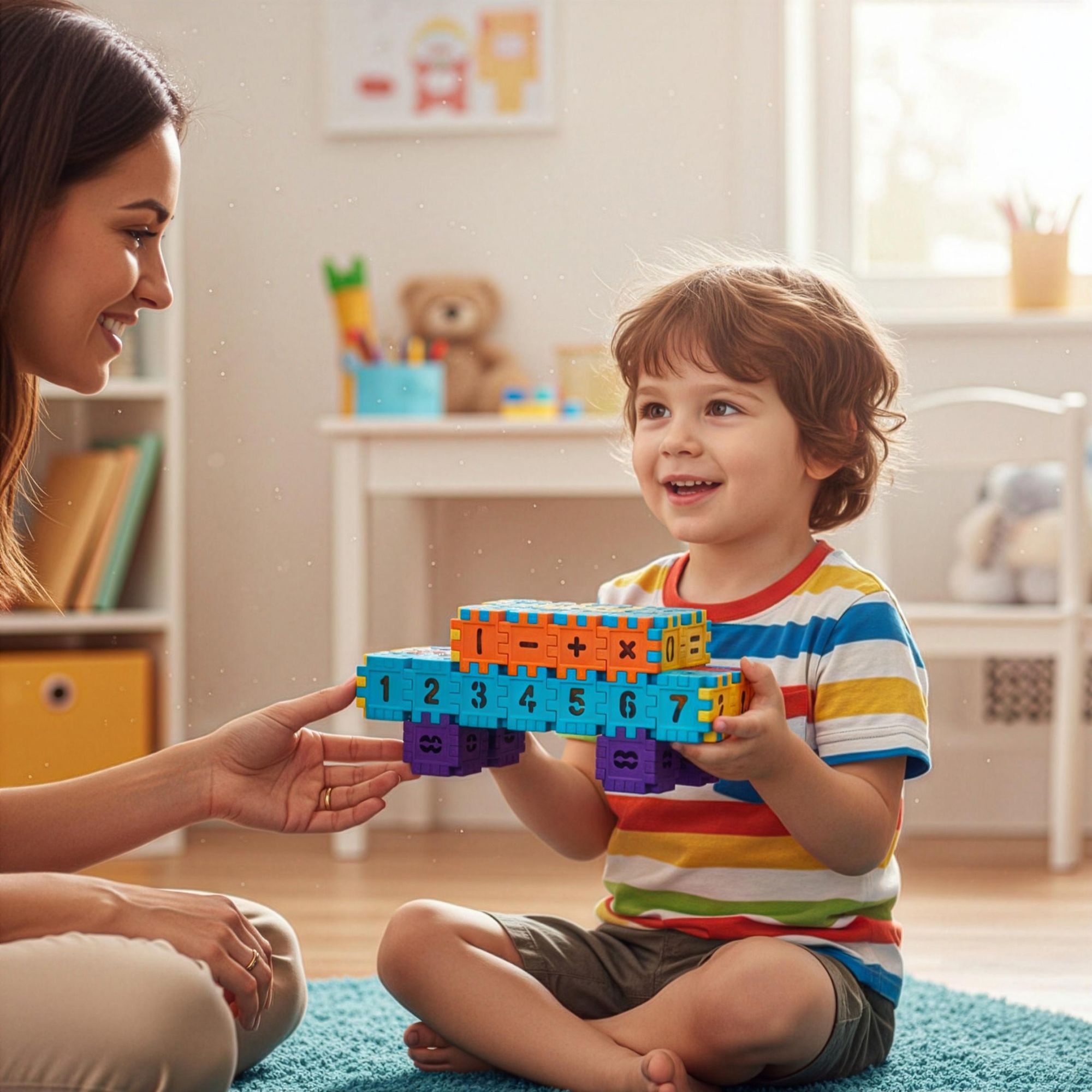 Waffelbausteine 90 Teile Lernspielzeug für Kinder ab 3 Jahre, Konstruktionsspielzeug Puzzle Set Bunte Bausteine Motorik Spielzeug, EVI TOYS Mini