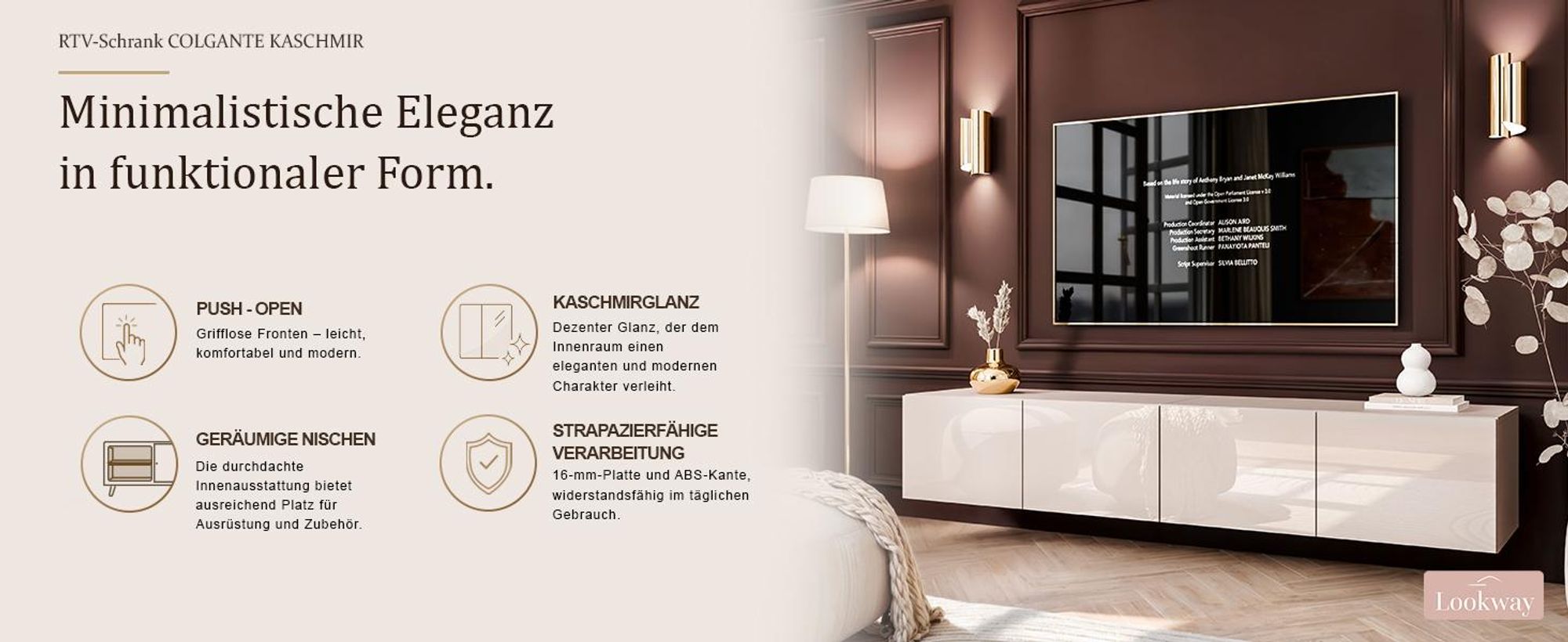 TV-Schrank COLGANTE 200 Kaschmir Hochglanz mit LED