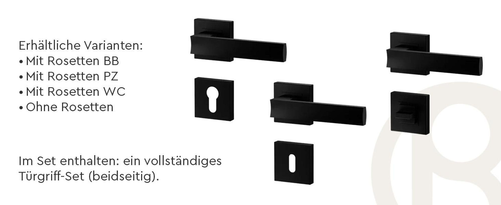 QRS - ERGO Türbeschlag, Türgriff für Zimmertüren - Schwarz mit Rosette Schlüssel - Türklinken Drückergarnitur Eckig für Innentüren 38-45 mm