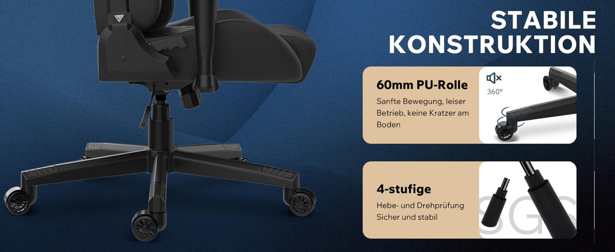SENSE7 Spellcaster SENSHI XL Gaming Stuhl Schwarz - Ergonomischer Bürostuhl für große Personen 160kg Chefsessel Kaltschaum 2D-Armlehnen