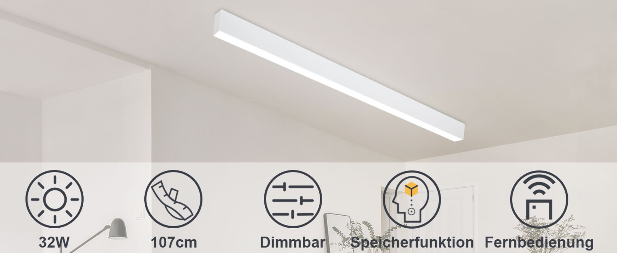ZMH LED Deckenleuchte Wohnzimmer Deckenlampe 32W Modern Weiß Deckenbeleuchtung 107 CM Dimmbar mit Fernbedienung für Schlafzimmer Küche Büro Esszimmer
