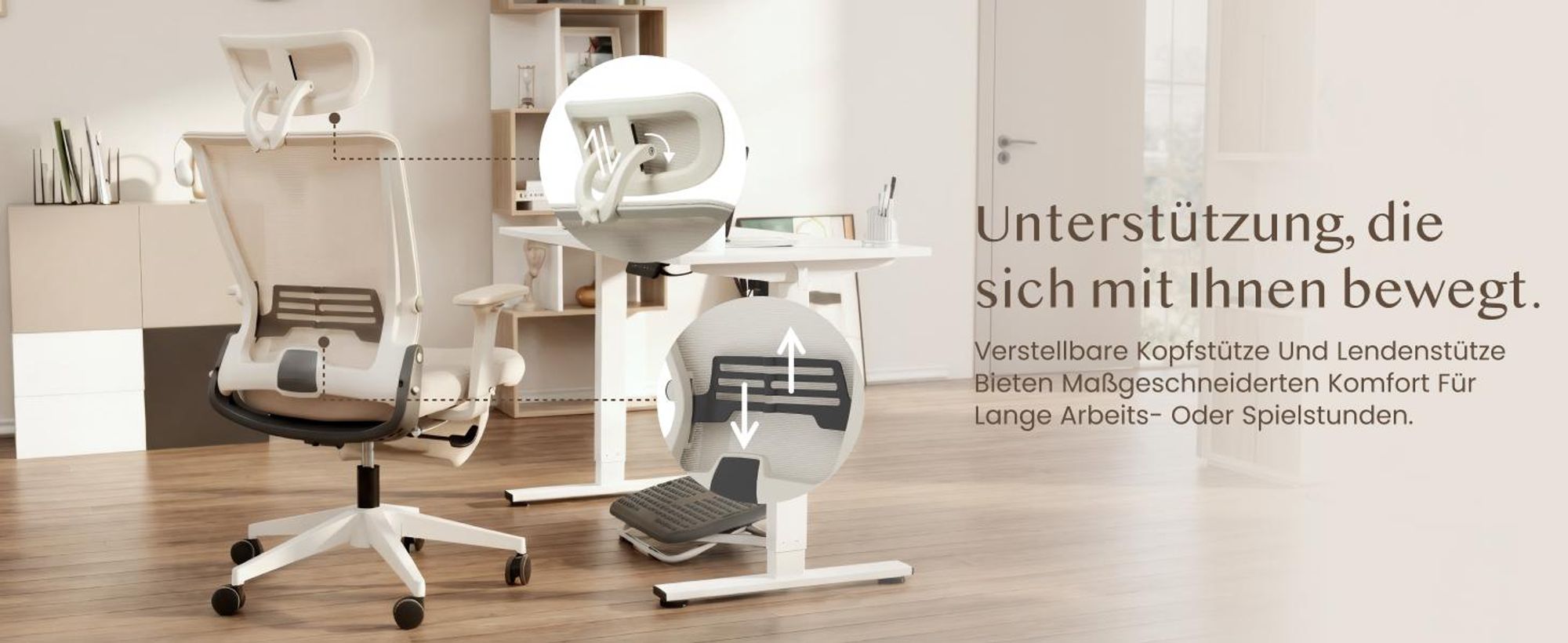FLEXISPOT Foldex Ergonomischer Bürostuhl, klappbarer Bürostuhl für Kleine Räume mit Lendenwirbelstütze Höhenverstellbaren Armlehnen mit Fußstütze Weiß