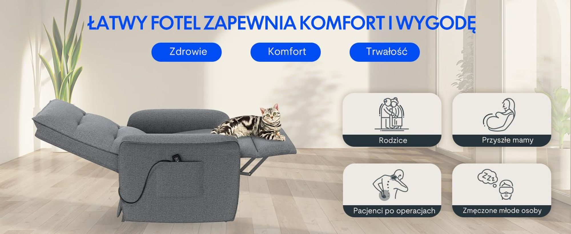 FLEXISPOT Elektryczny fotel relaksacyjny z funkcją rozkładania w zakresie 105°–155°, ergonomiczny fotel z podnóżkiem, fotel telewizyjny o nośności do 200 kg, kolor ciemnoszary