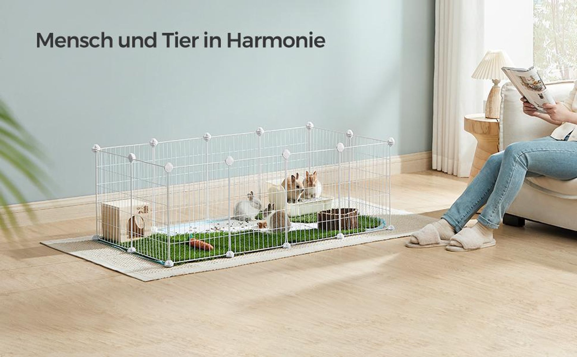 SONGMICS Kleintierkäfig, Kleintiergehege, Freilauf, Metallgitter, DIY weiß