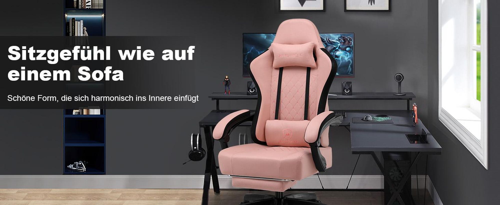 GTPLAYER herní židle Ergonomické herní křeslo Židle k psacímu stolu Závodní židle pro hráče PC s látkovým povrchem, péřový sedák s podnožkou oranžová