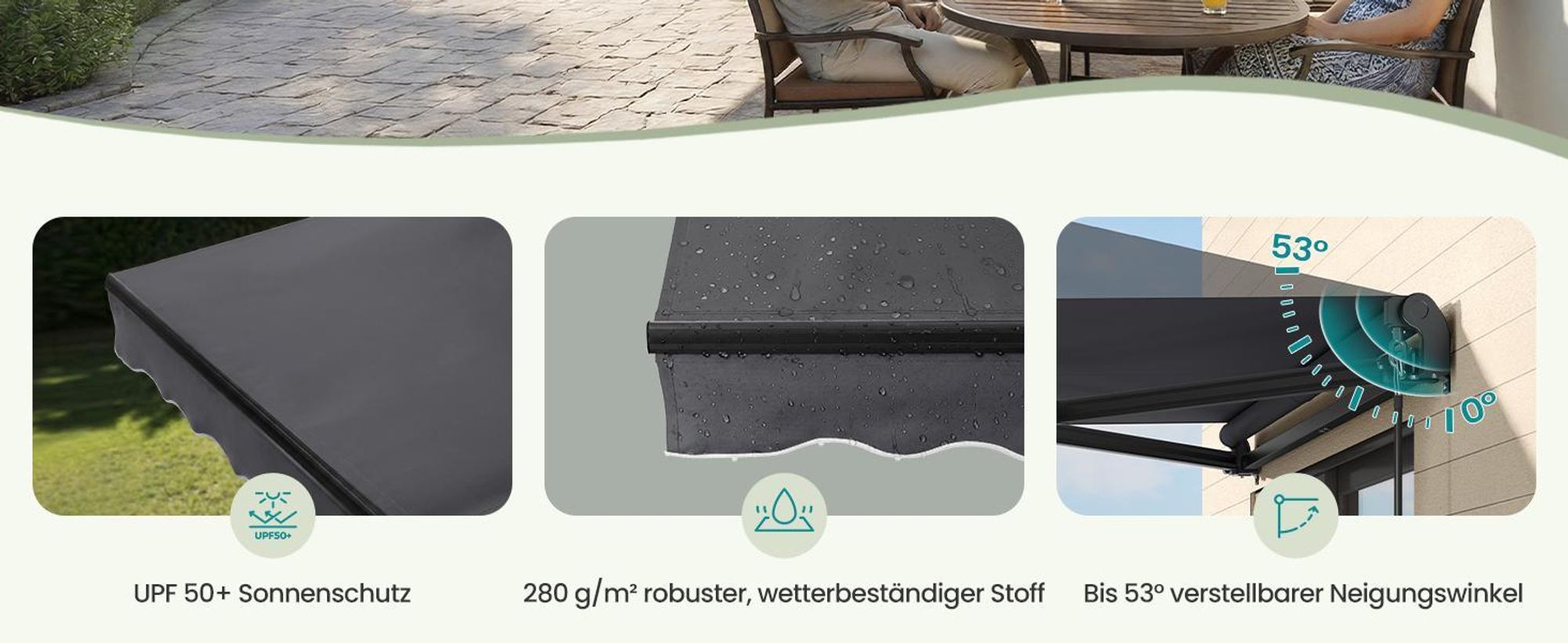 SONGMICS Gelenkarmmarkise, Handkurbel, UPF 50+, Aluminiumlegierung, 300 x 250 cm, grau