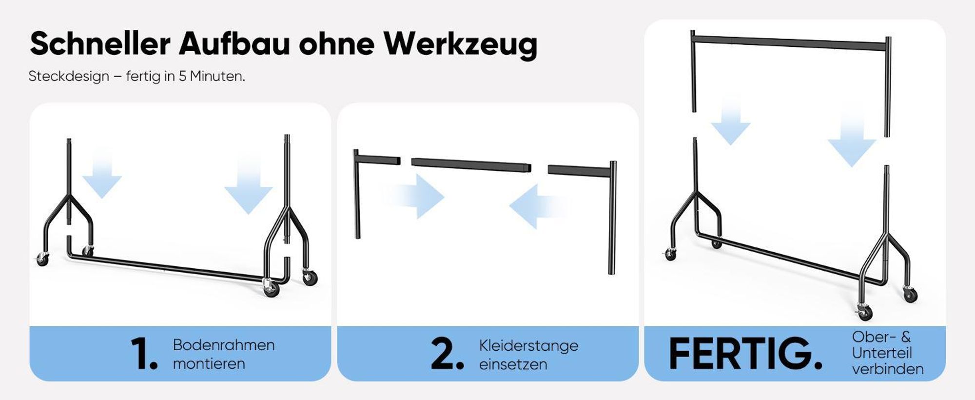 HOKEEPER Schwerlast Kleiderständer auf Rollen,Kleiderstange kleiderstangen für Hängende Fahrbarer Klamotten Closet Garderobe Rack, 180x46x152cm