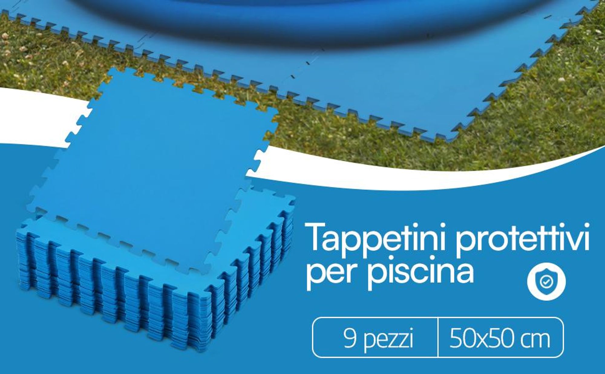 Tappetini per piscina Meisterhome® - Set da 9 pezzi da 50x50 cm (2,25 m²) - Tappetini protettivi per il fondo della piscina e della vaschetta per bambini
