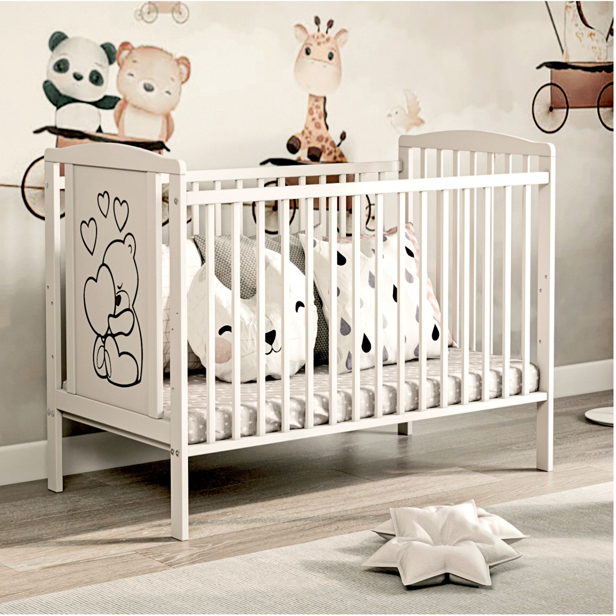 Kinderbett Babybett TIMMI – Ökologisch und aus Massivholz 3 fach höhenverstellbar 60 x 120 cm Weiß