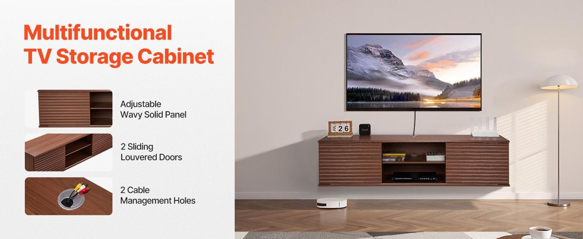 VEVOR TV Schrank hängend Wandhalterung, Fernsehschrank mit verstellbarem Regal &