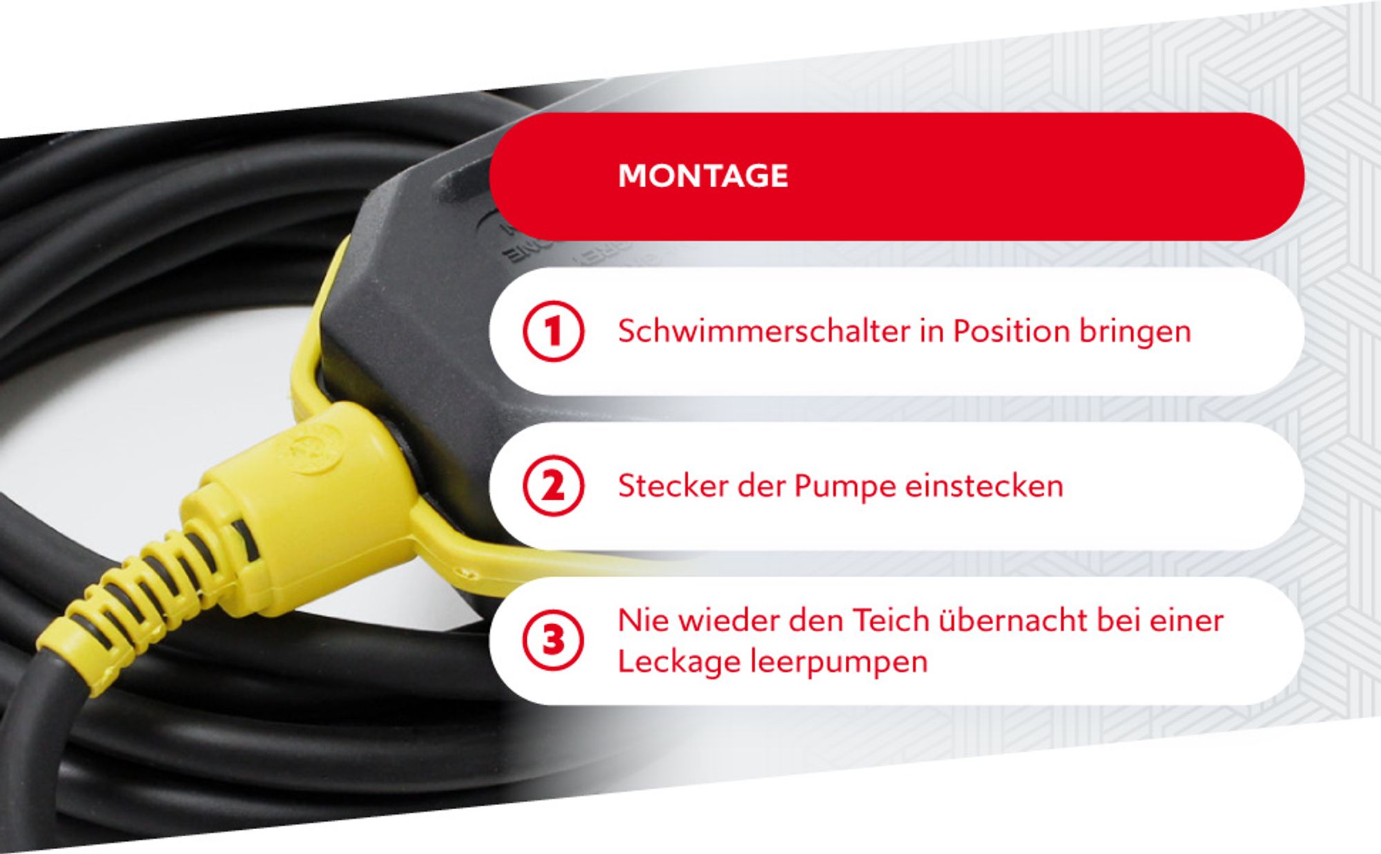Wiltec Ersatzteil Teichpumpe - Aqua Stop Leerpumpschutz - Ersatz Leerlaufschutz für Gartenteiche, Pegelschalter für Teiche mit 5 m Kabel und Stecker