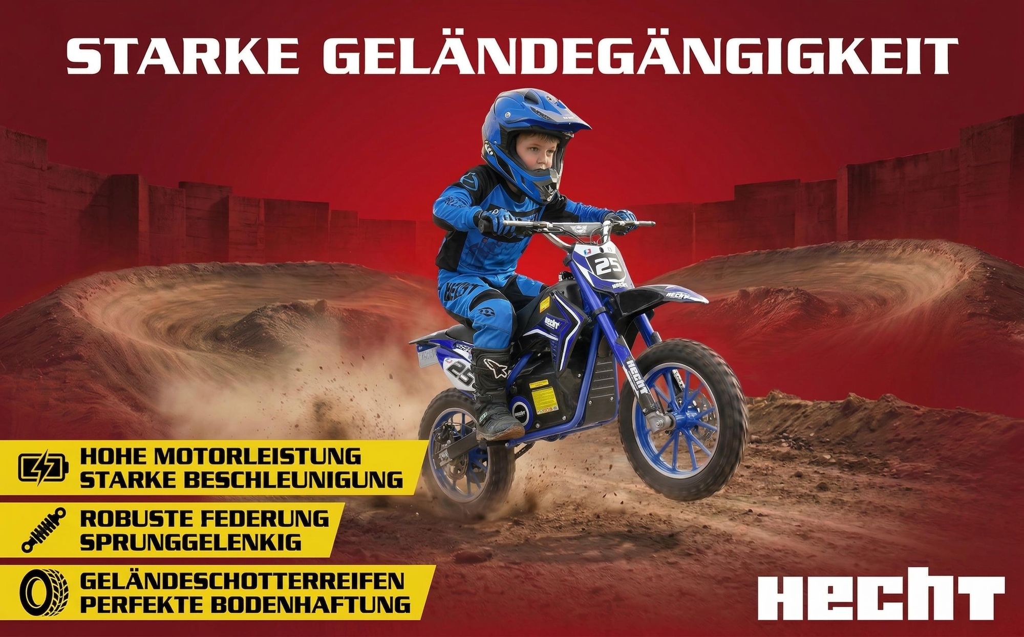 HECHT 54502 Elektro Pocketbike | Blau | bis 25km/h | 500W | bis 75kg | 36V | 8Ah Akku | 8-12h Ladezeit