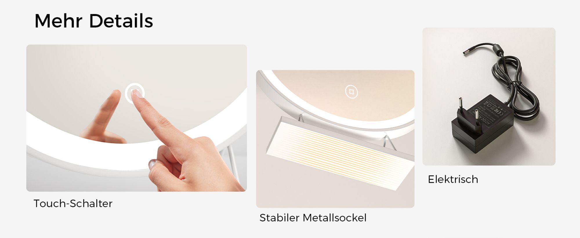 Heilmetz Schminkspiegel mit Beleuchtung Φ48cm Weiß LED Kosmetikspiegel Tischspiegel 3 Lichtfarbe Warmweiß/Neutral/Kaltweiß(Dimmbar 3000-6500K) Touch