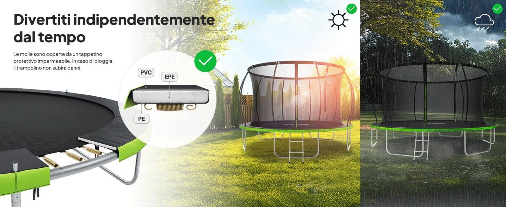 ZIPRO Trampolino Jump Pro Premium | 8FT Ø 252 cm | Trampolino da giardino Trampolino per bambini Set completo incl. rete, scaletta e copertura perimetrale, da esterno, verde