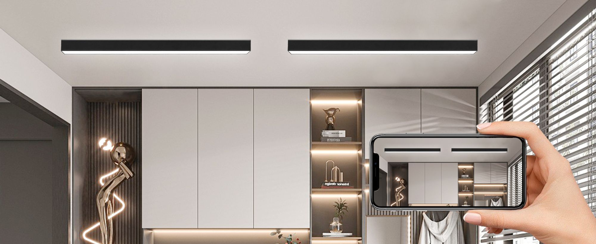 ZMH LED Deckenleuchte Wohnzimmer Deckenlampe 32W Modern Schwarz Deckenbeleuchtung 107 CM Dimmbar mit Fernbedienung für Schlafzimmer  Küche Büro Esszimmer