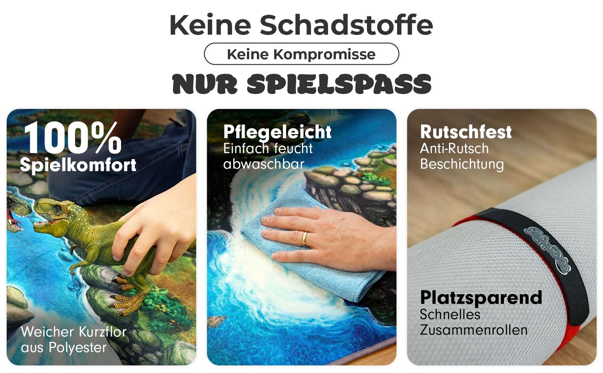 Spielteppich Dinoworld Größe: 160cm x 120cm - Teppich Jungen & Mädchen Kinderzimmer, Kinderteppich für z.B. Schleich®, CollectA® Figuren