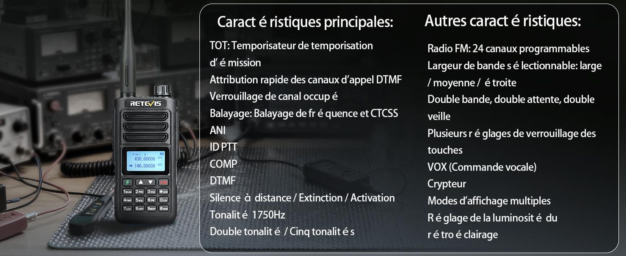 Retevis RA89 radio amateur, haute performance, IP68 étanche, bi-bande, VFO, batterie 2500 mAh, talkie-walkie rechargeable type C(2 pièces, noir)