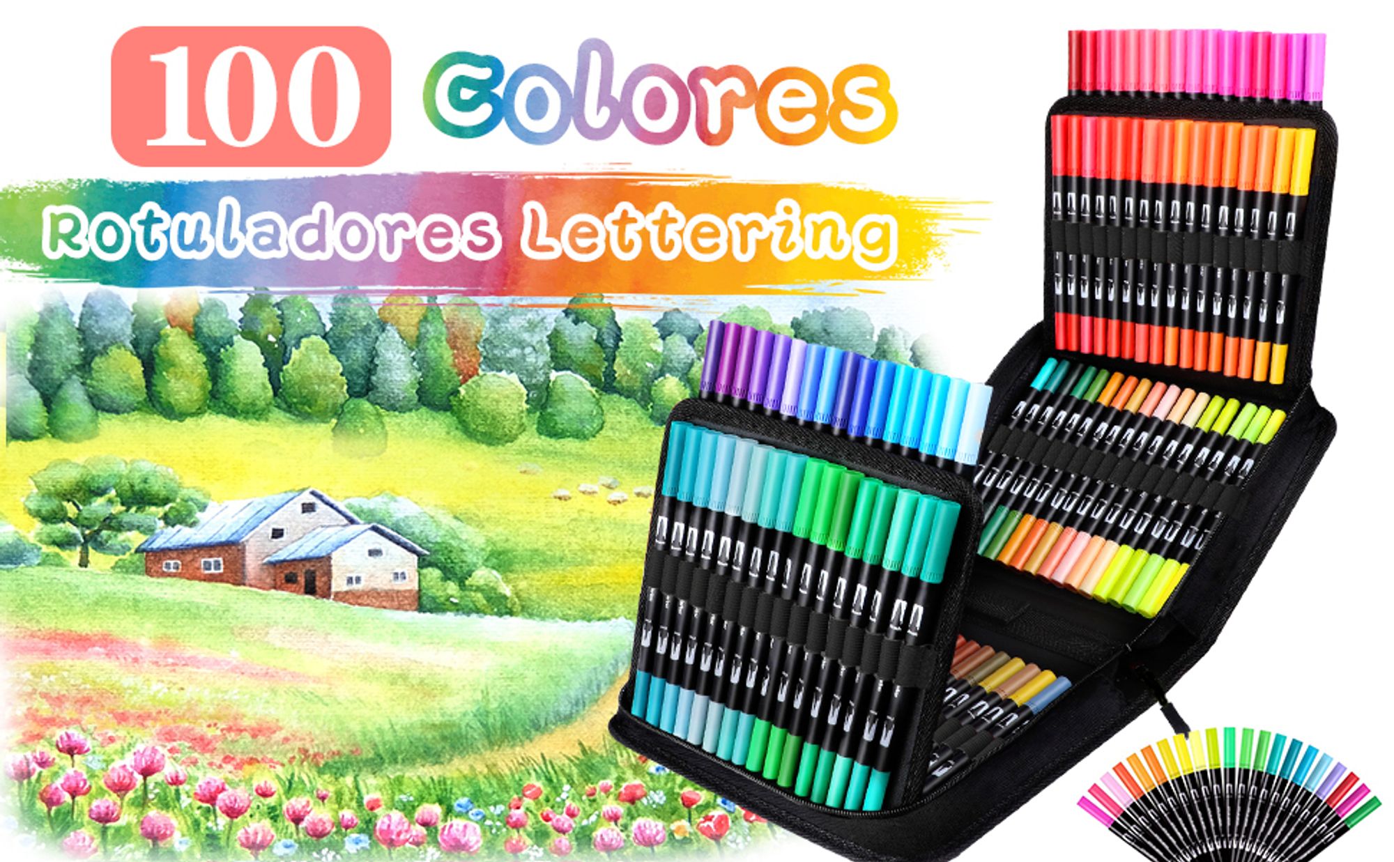 Dual Brush Pen Set 100 Farben, Fineliner Set, Filzstifte Dicke und Dünne, Pinselstifte set, Stifte für Bullet journal, Kalligraphie, Manga, Malbücher