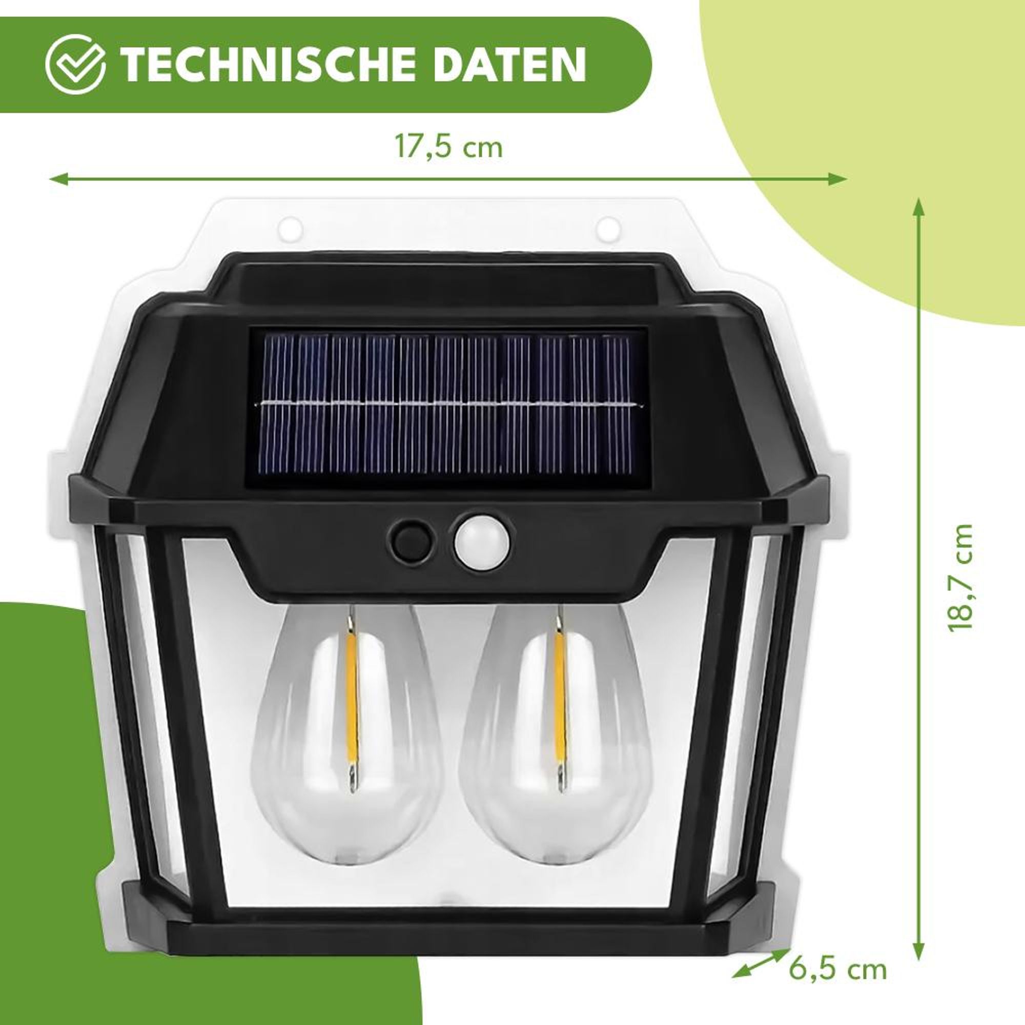 KRUMAD Solarleuchte Außen 600 lm warmweiß, mit Bewegungs- & Dämmerungssensor, 3 Modi, IP65, PIR 120°/5–8 m – für Garten, Terrasse, Wand