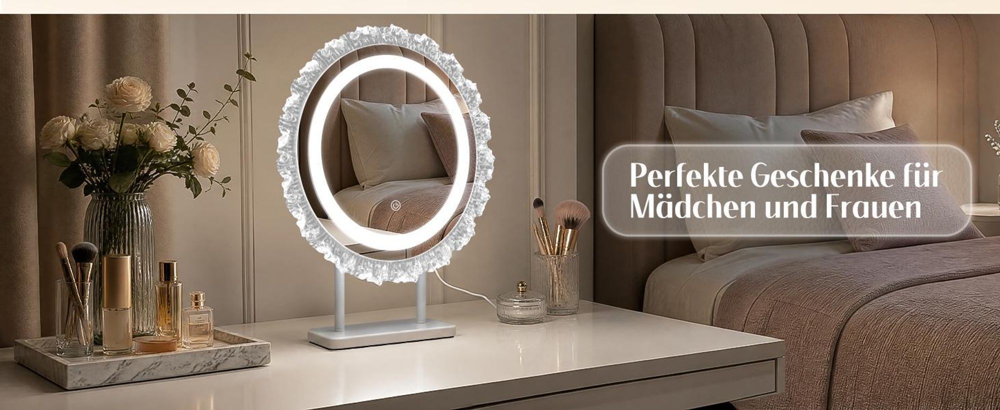 ZMH Rund Schminkspiegel mit Beleuchtung Hollywood Spiegel 40×48CM LED Schminktisch Kosmetikspiegel Make Up Mirror Klein Runder Schminktischspiegel