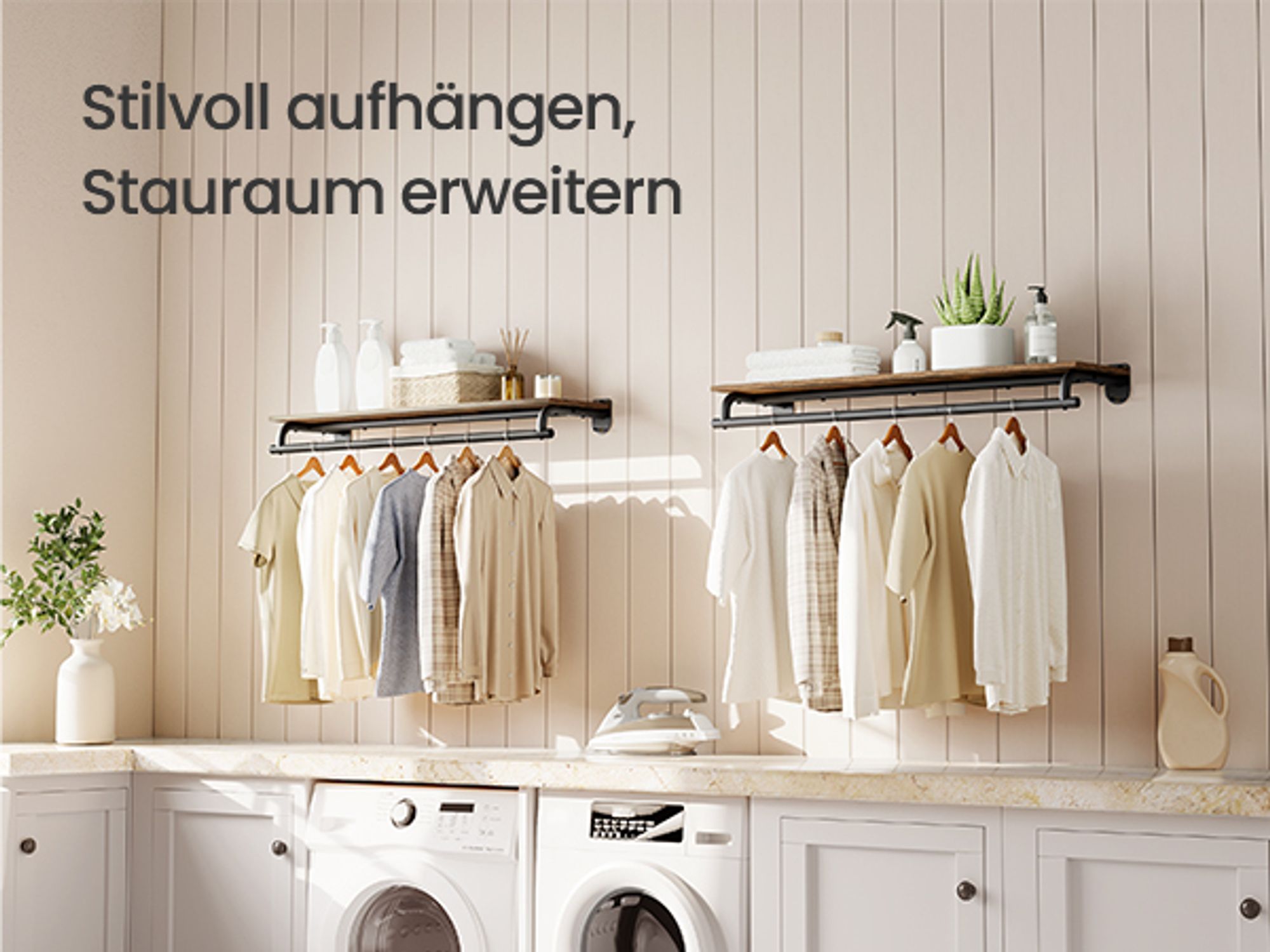 SONGMICS Wandgarderobe, Garderobe, Gesamtbelastbarkeit 60 kg, 28 x 109 x 13,2 cm