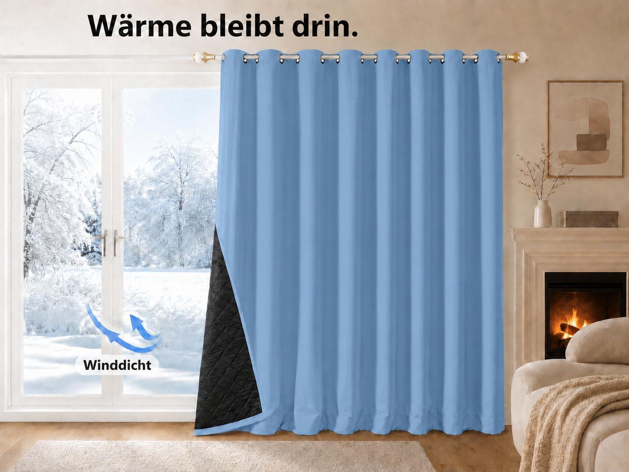 1x 100% Verdunkelung Thermo Vorhänge Blau Blickdicht Verdunkelungsvorhang mit Ösen Einfarbige, 132*160cm