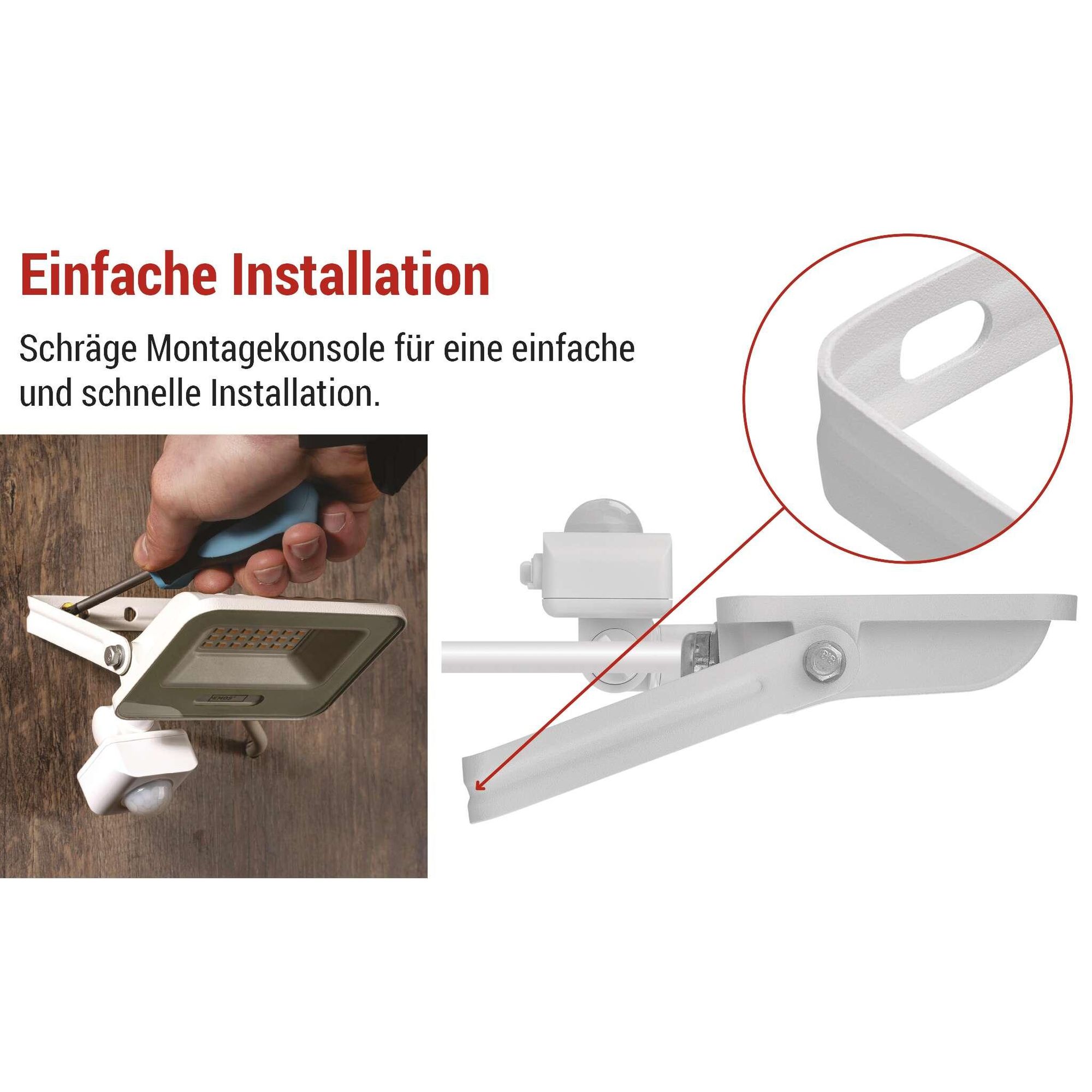 EMOS LED Aluminium-Strahler GLARO 20W mit Sensor, IP54 für Feuchtraum/Außen, 2000lm, Neutralweiß 4000K, 20cm Gummi-Kabel, Weiß, ZS2324W