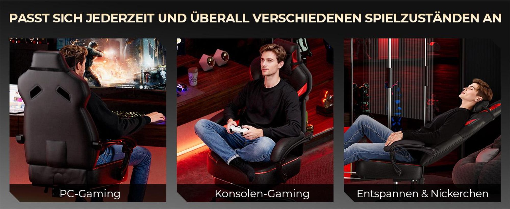 GTPLAYER Gaming Stuhl Chair Gamer Sessel Gamer Stuhl mit Fußstütze Lendenkissen Kopfstütze Höhenverstellbar Verstellbaren Armlehnen mit Fußstütze rot