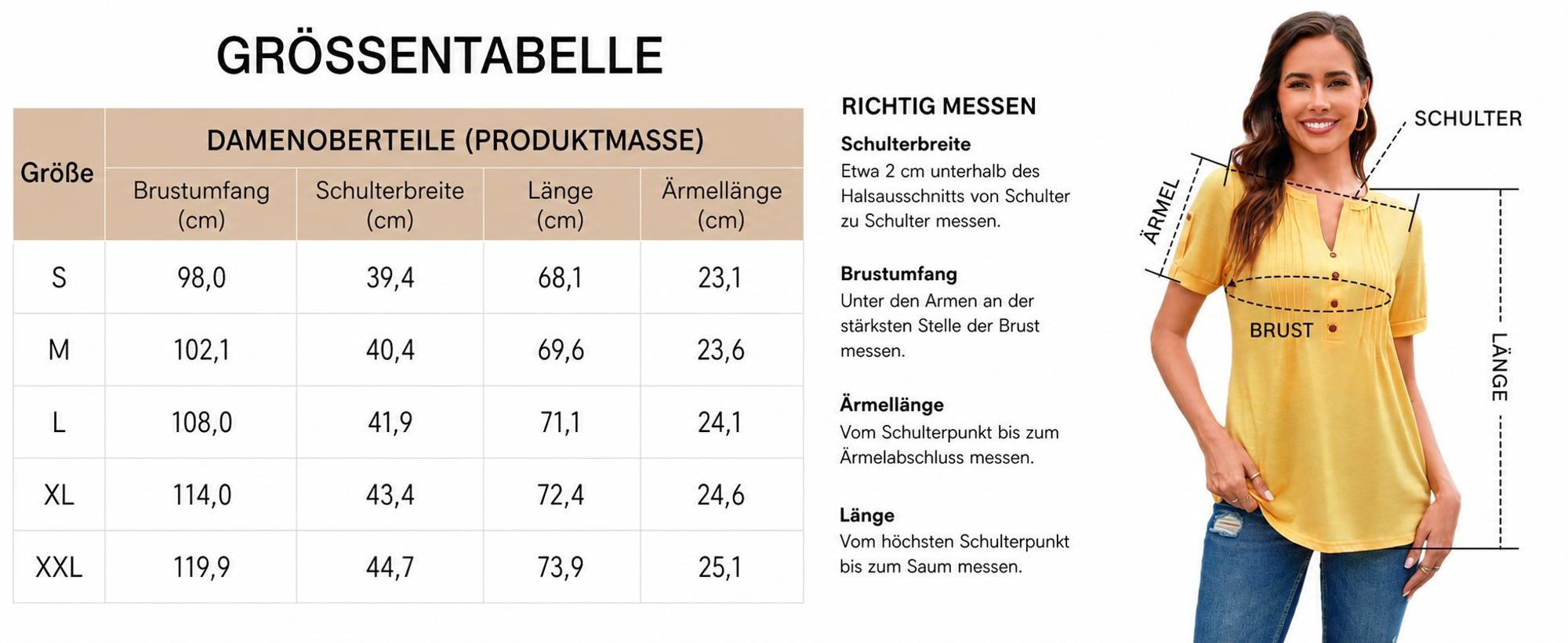 Damen-T-Shirt, Knopfleiste, V-Ausschnitt, einfarbiges Freizeittop