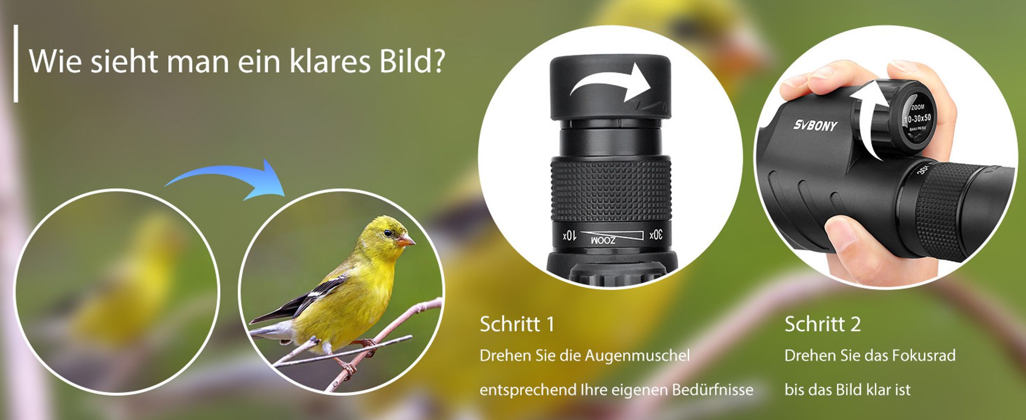 Svbony SV45 Monokulares Teleskop, 30X50 Monokular Fernrohr Erwachsene mit Tragetasche, für Erwachsene Vogelbeobachtung Reisen