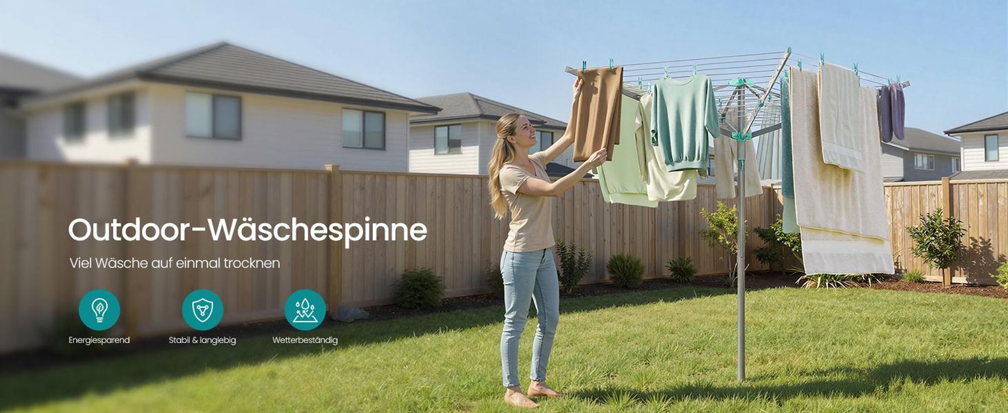 SONGMICS Wäschespinne, 45 m Wäscheleine, für 4 Waschladungen, mit Wäscheklammern, silbern