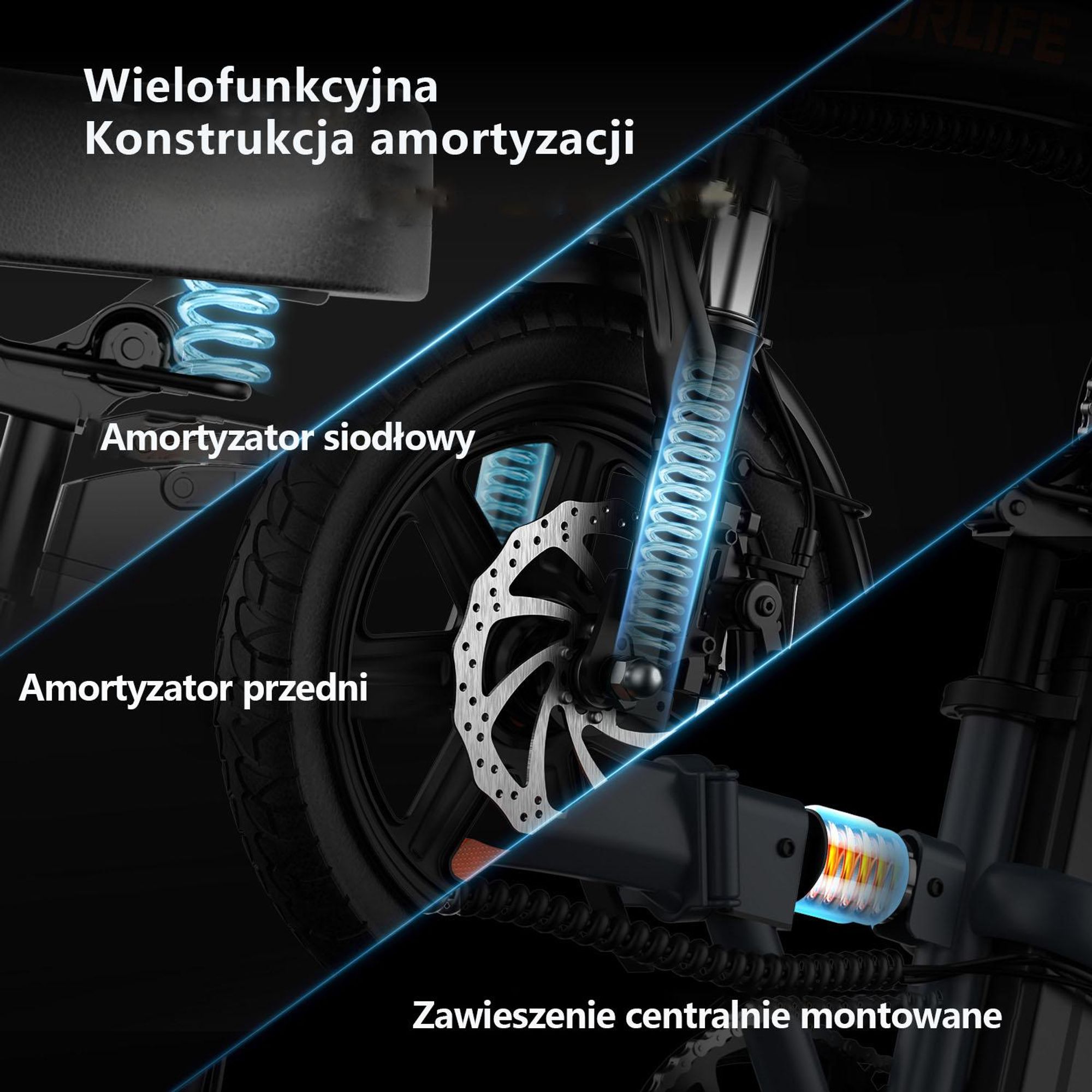 Rower Elektryczny  URLIFE F1L - 48V 7.5Ah Bateria 14 Calowe koła Hamulce Tarczowe - Czarny