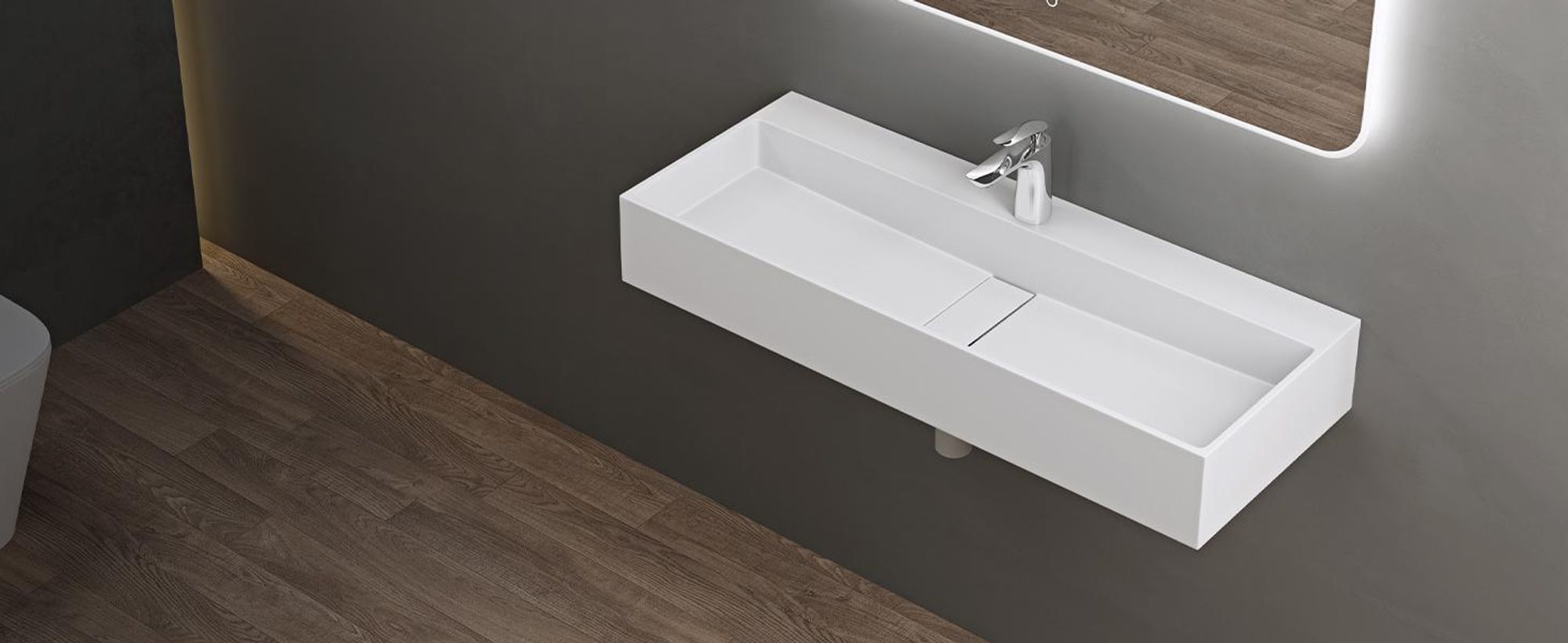 ddoporro Lavabo da Bagno Rettangolare 80 cm in Resina Minerale Antracite Opaco, Lavandino Sospeso / da Appoggio con Foro Rubinetto - Col6028