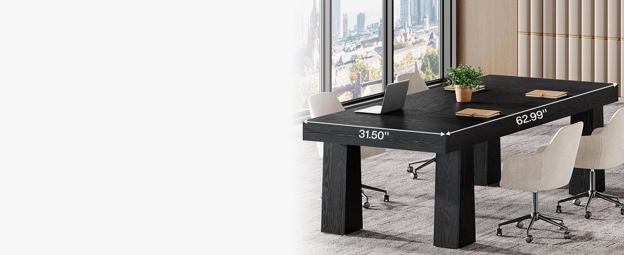 Tribesigns 160 cm Schreibtisch, robuster rechteckiger moderner Industrie-Besprechungstisch mit 4 konischen Beinen fürs Büro, Arbeitsplatz, Schwarz