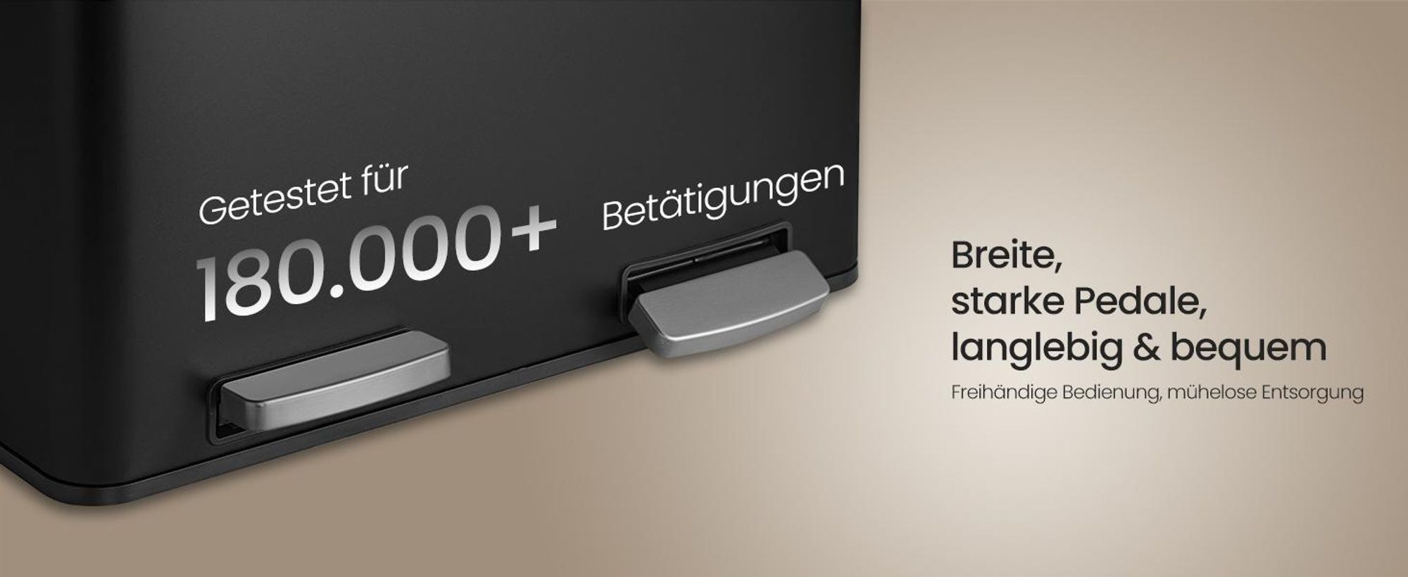 Abfalleimer 2 Fächer, Mülleimer 2 x 30 L, Tretmülleimer Softclose-Deckel, Küche, herausnehmbare Inneneimer, schwarz