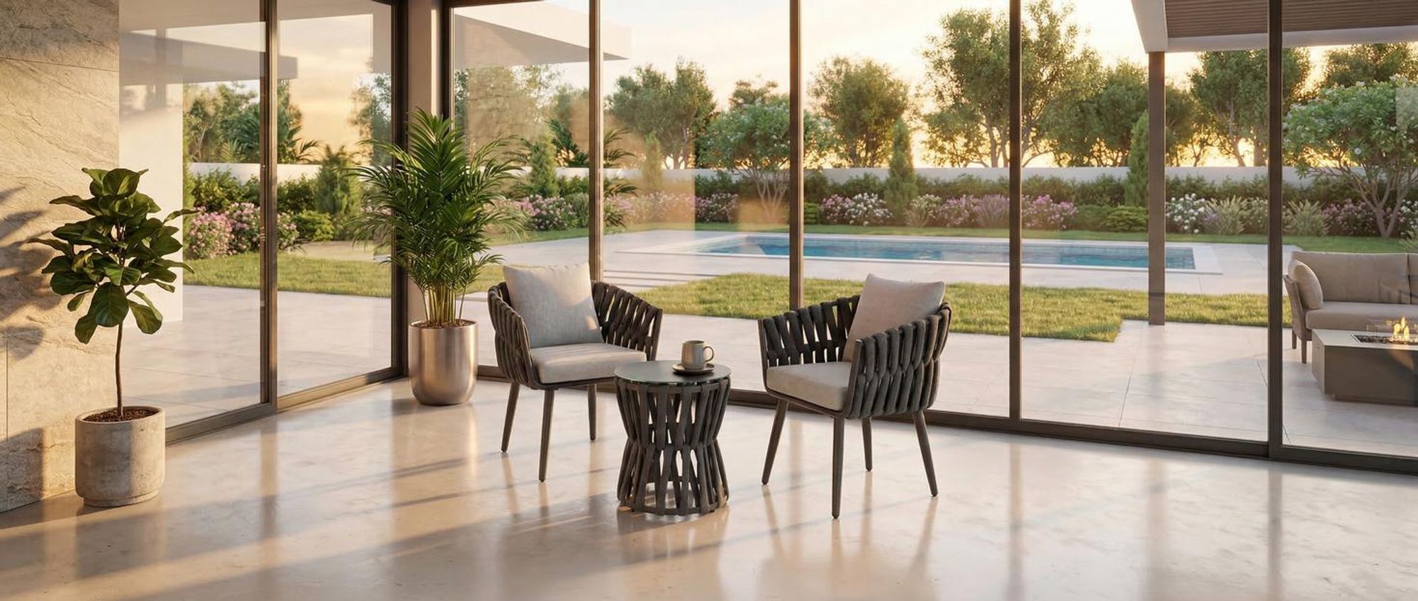 tectake Gartenmöbel-Set Lugano Tisch 2 Stühle Rope-Design Aluminium wetterfest Polster Sicherheitsglas Anthrazit 62x66x75cm Ø46cm