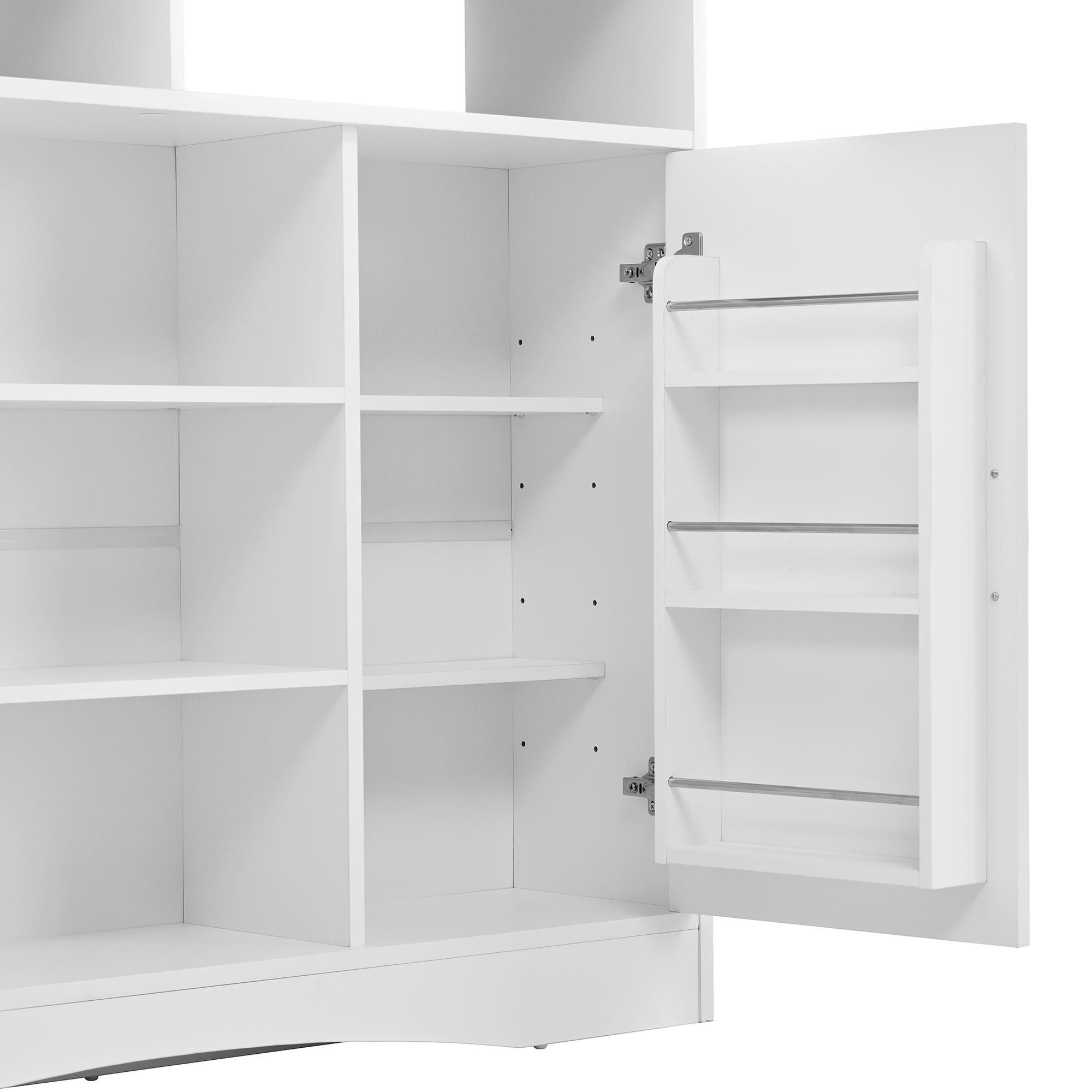 Flieks Servierwagen Esstisch mit Klappbarer Arbeitsplatte und 2 Barhockern, Kücheninsel mit Sitzgelegenheit, Sideboard Kommode, Weiß