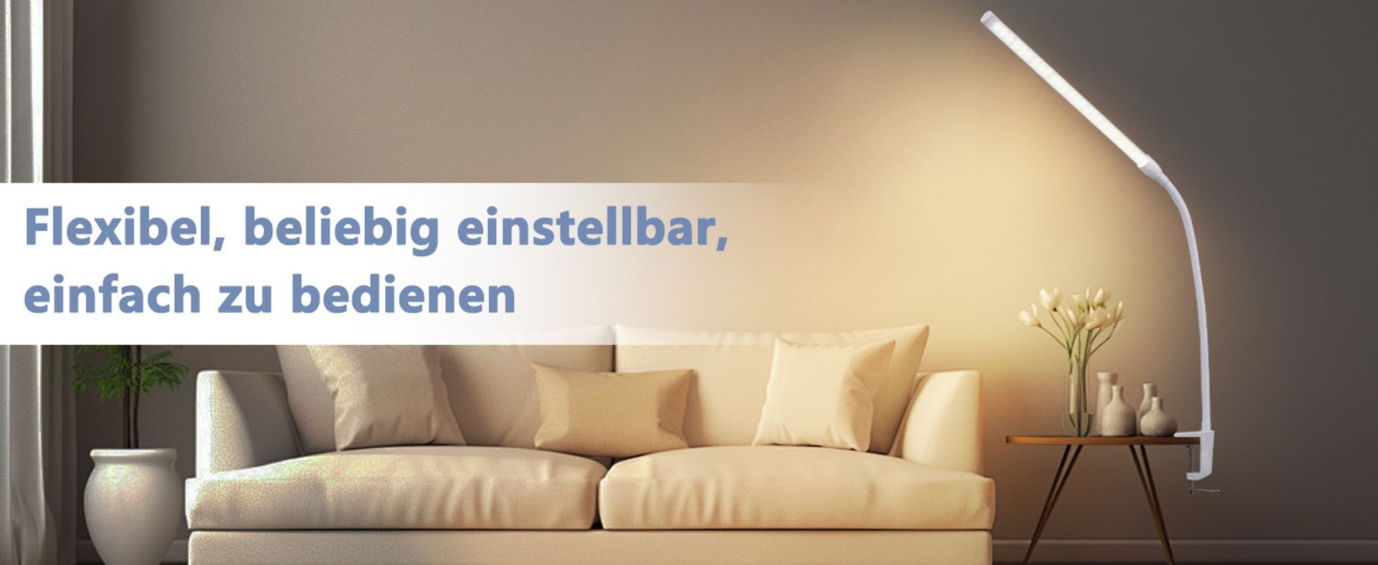 ZMH Schreibtischlampe LED Tischlampe Dimmbar Weiß Klemmbar Schwanenhals 5W Arbeitsleuchte Schreibtisch Bürolampe Tageslichtlampe Büro Klemmleuchte mit Ladefunktion