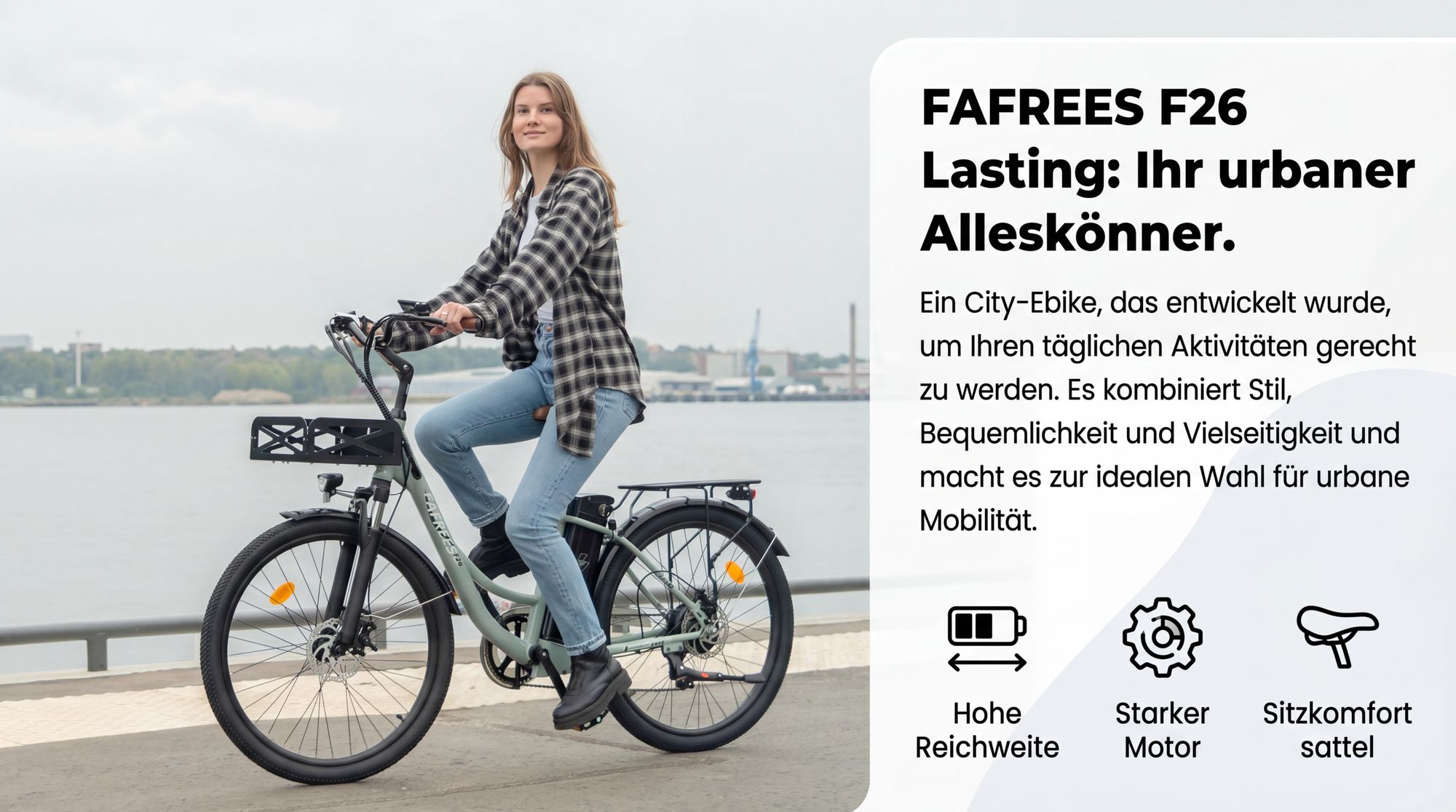City E-Bike 26" 158 - 198 cm Pannensichere Reifen 36 V 250 W bis zu 160 - 200 km Wasserdicht IP54 mit 7 Gang, Schwarz