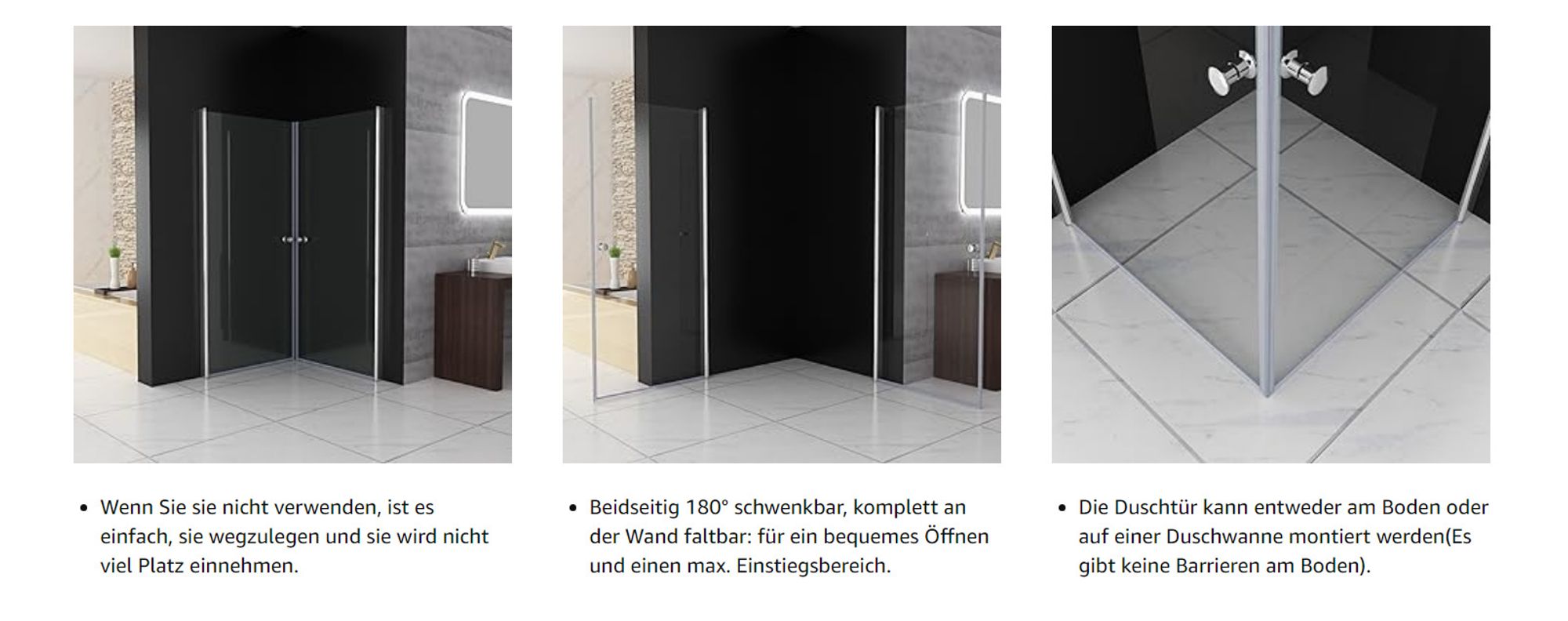 Duschkabine Eckeinstieg 75x75 x185 cm Schwingtür Duschwand mit Doppel Schwingbar Duschtür ESG Glas, Drehfalttür komplett Dusche Duschabtrennung
